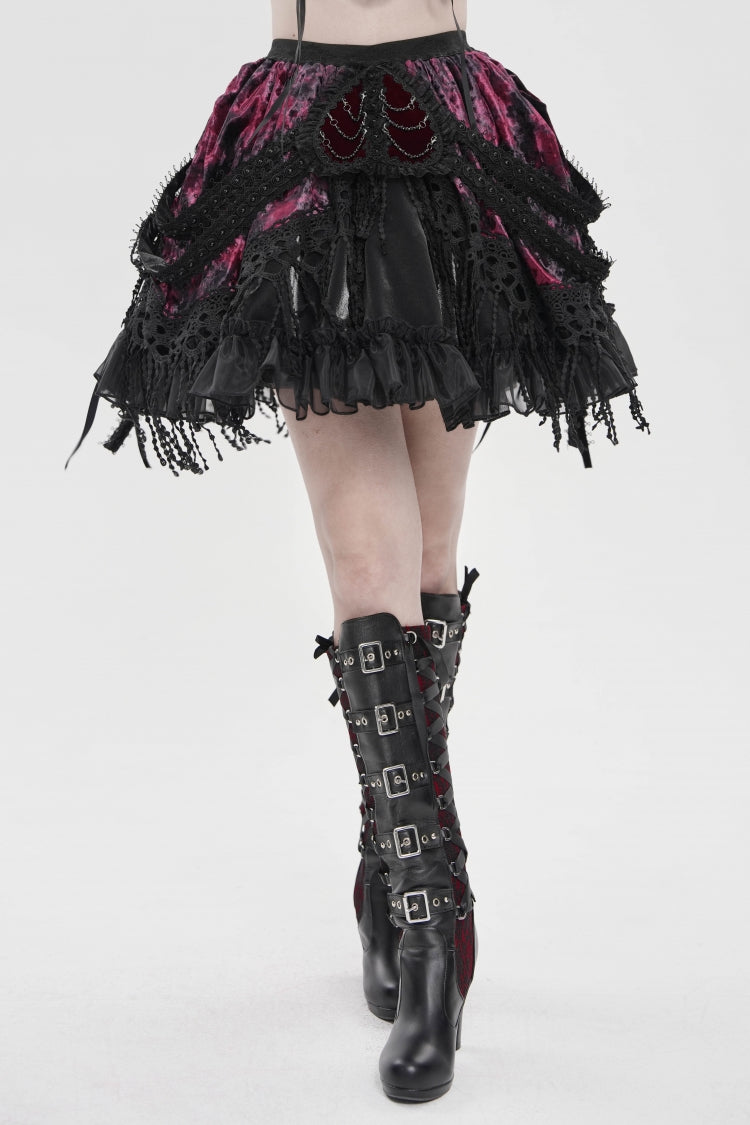 Black/Red  Multi-Layered  Tassels  Chain-Decorated Women's Gothic Skirt - Product - 11
