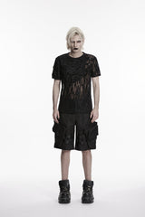Black Buckled Men's Punk Cool Shorts with Big Pockets - Product - 2