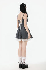 Black/White Pinstriped Sleeveless Lace Lace-Up Women's Gothic Lolita Slip Dress Graduation Dress - Product - 9