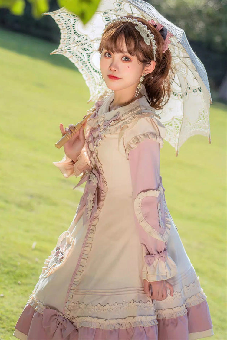 Pink/White [Little Florist] Long Sleeves Ruffle Bowknot Lace-Up Sweet Plus Size Princess Lolita Dress - Product - 9