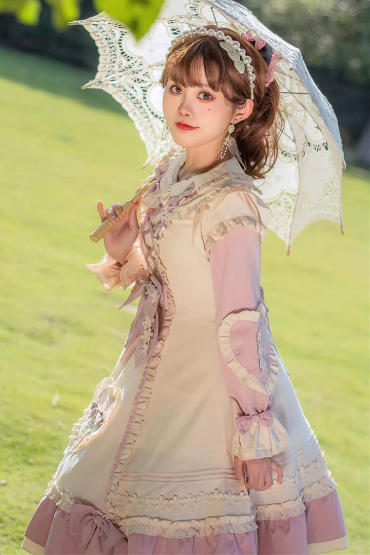 Pink/White [Little Florist] Long Sleeves Ruffle Bowknot Lace-Up Sweet Plus Size Princess Lolita Dress - Product - 9