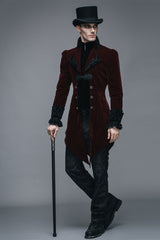 Wine Formal Party Turn Down Collar Long Sleeves Mens Gothic Swallowtail Coat - Product - 13