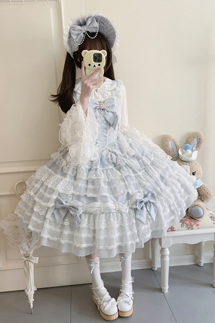 Blue [Dream Prologue] Doll Multi-Layered Bowknot Lace Sweet Princess Lolita Dress - Product - 5