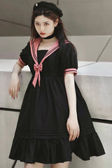 Black Voyage To Atlantis Navy Style Short Sleeves Ruffle Gothic Lolita Dress - Product - 6