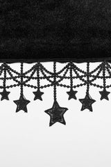 Black Bat Sleeves Tassel Faux Fur Stitching Lace Hooded Womens Gothic Elegant Cloak - Product - 8