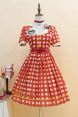 Sweetheart Cat Short Sleeves Print Embroidery Sweet Lolita Dress 3 Colors - Red - 18