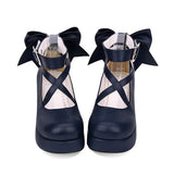 Round-toe Shallow Mouth Bowknot Cute Lolita Middle Heels Shoes - Product - 6