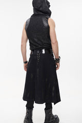 Black Punk Patent Leather Paneled Belt Irregular Print Metal Men's Skirt - Product - 3