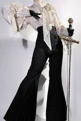 Black [The Rose and the Sword] Stand Collar Long Puff Sleeves Ruffled Embroidered Bow Classic Gothic Prince Ouji Lolita Pants Set - Product - 7