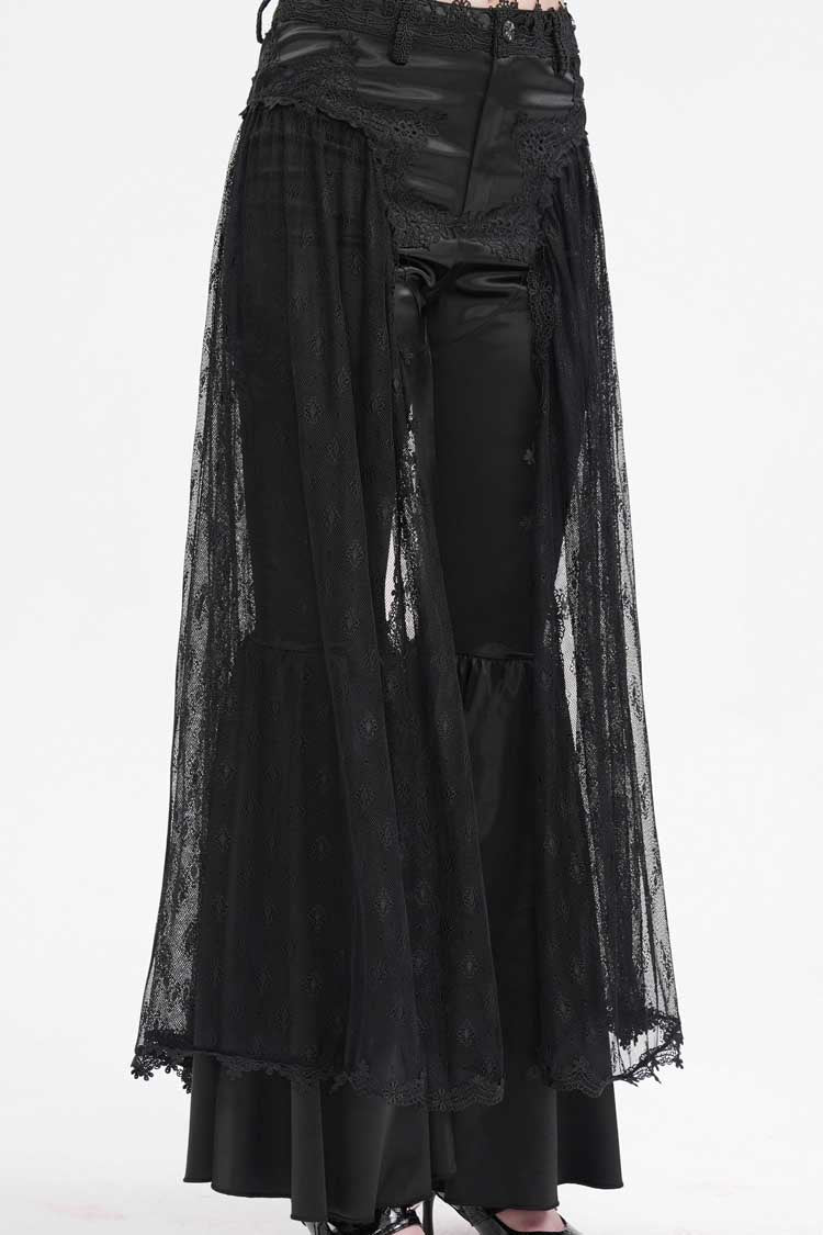 Black Crochet Lace Mesh Women's Gothic Pants - Product - 12