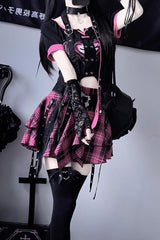 Purple Print Irregular Punk Handsome Cool Lolita Skirt - Product - 7