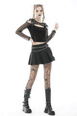 Black Pleated Big-pocket Chain-Decorated Women's Punk Mini Skirt with Belt - Product - 10