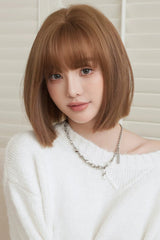 Roasted Brown Japanese Style Full Air Bangs Straight Sweet Lolita Short Wig - Roasted-Brown - 1