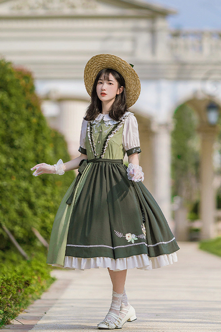 Multi-Color Doll Collar Embroidered Short Sleeves Classic Lolita Dress - Product - 5