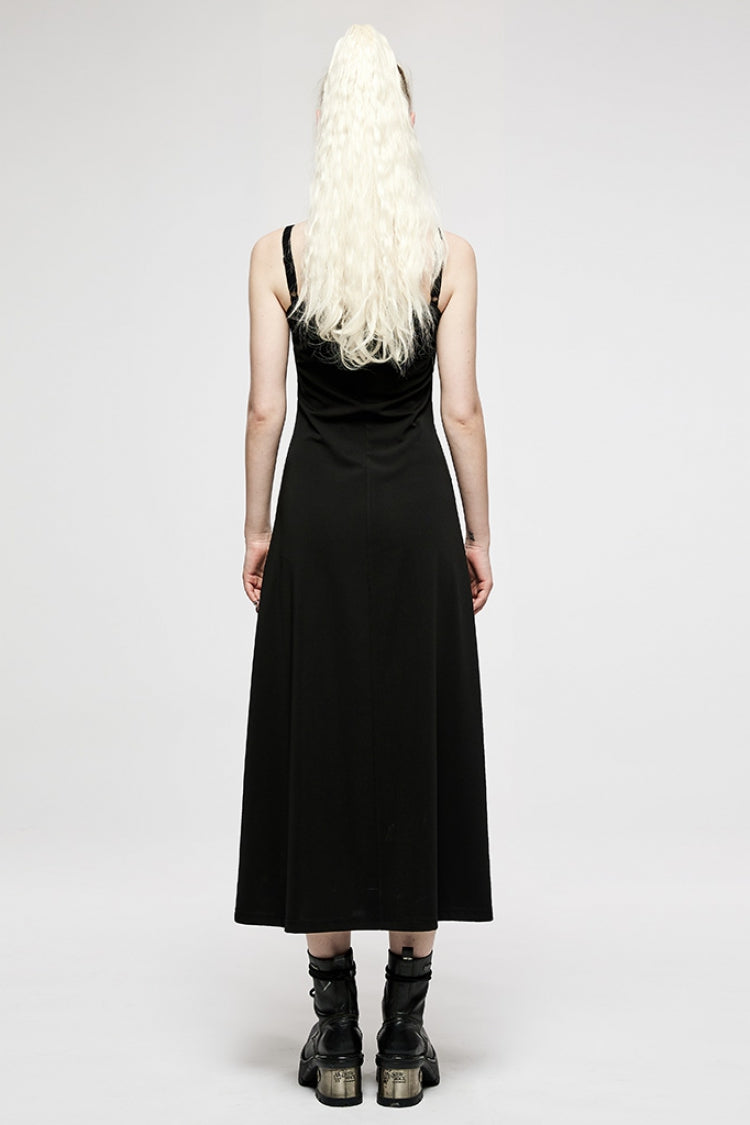 Black Slim Women's Metal Button Side Slit Maxi Slip Punk Dress - Product - 3
