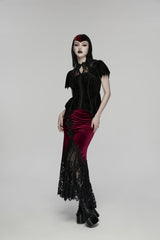 Black/Red Embroidered Lace Slim Women's Gothic Fishtail Velvet Skirt - Product - 7