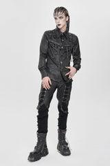 Black Ripped Buckle Straps Men's Punk Pants - Product - 5