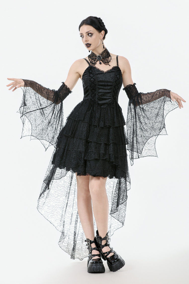 Black Sleeveless Multi-Layered Lace Women's Gothic Fishtail Slip Dress Graduation Dress - Product - 2
