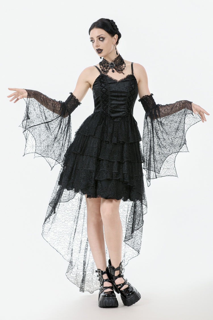 Black Sleeveless Multi-Layered Lace Women's Gothic Fishtail Slip Dress Graduation Dress - Product - 2