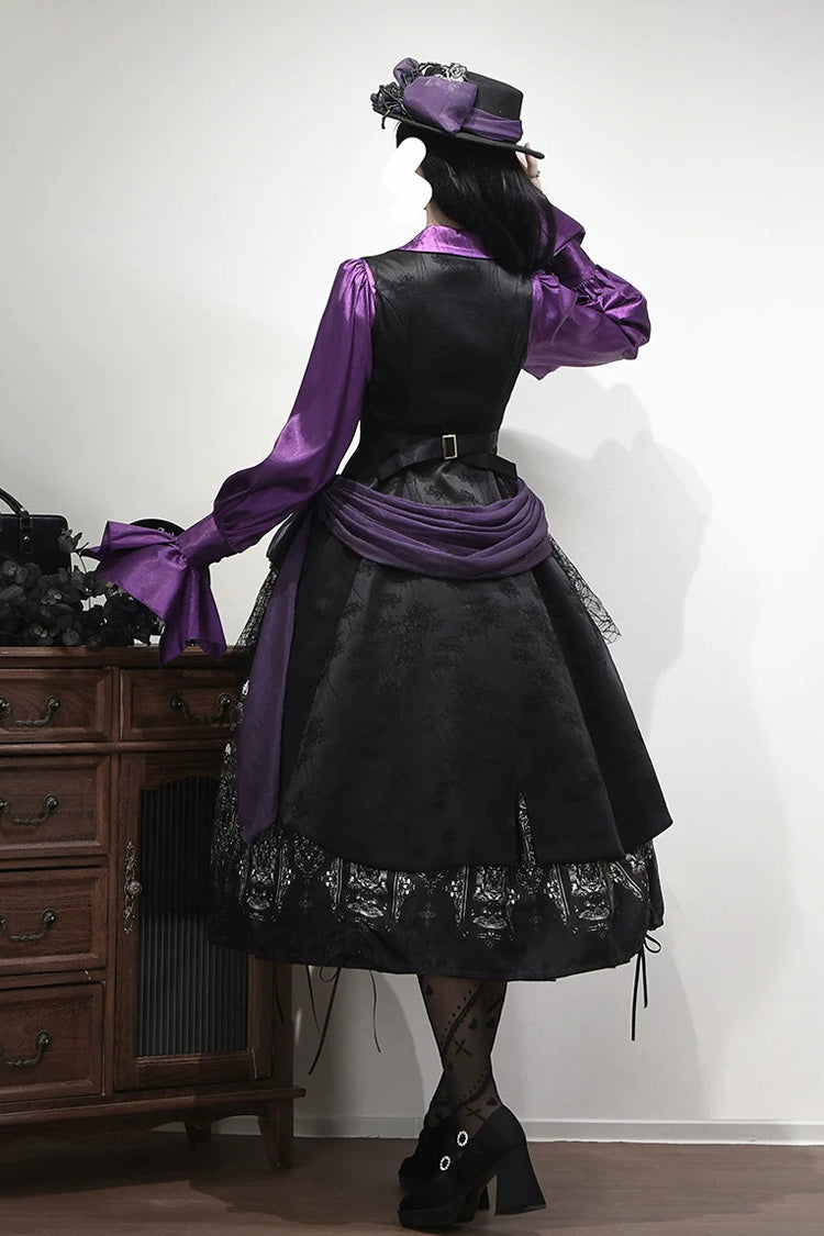 Black [Moonlit Return] Printed Boned Gothic Elegant Lolita Skirt - Product - 4