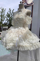 Ivory Ballet Dream Halterneck Ruffle Bowknot Lace Mesh Sweet Lolita Dress - Product - 8