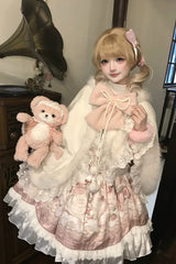 Ivory Cloud-Like Plush Bunny Ear Embroidered Bow Lace Sweet Lolita Cape Coat - Product - 4