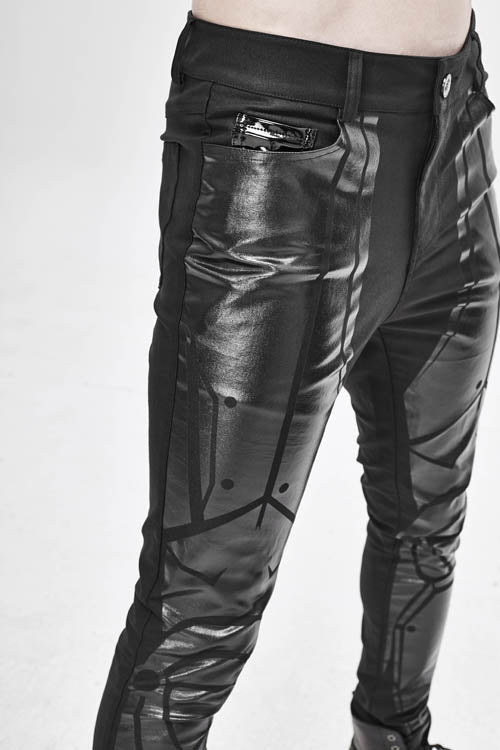 Black Robot Armor Gloss Printing Skinny Stretch Mens Pants - Product - 7