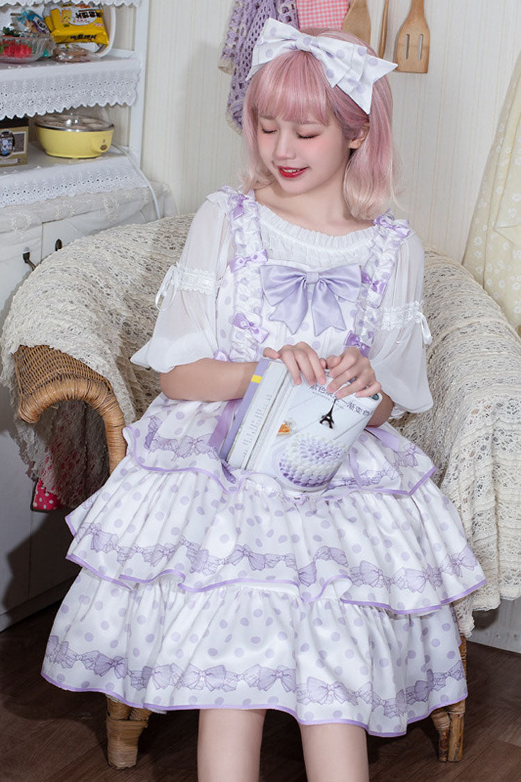 Polka Point Print Bowknot Multi-Layer Princess Sweet Lolita Jsk Dress - Product - 6