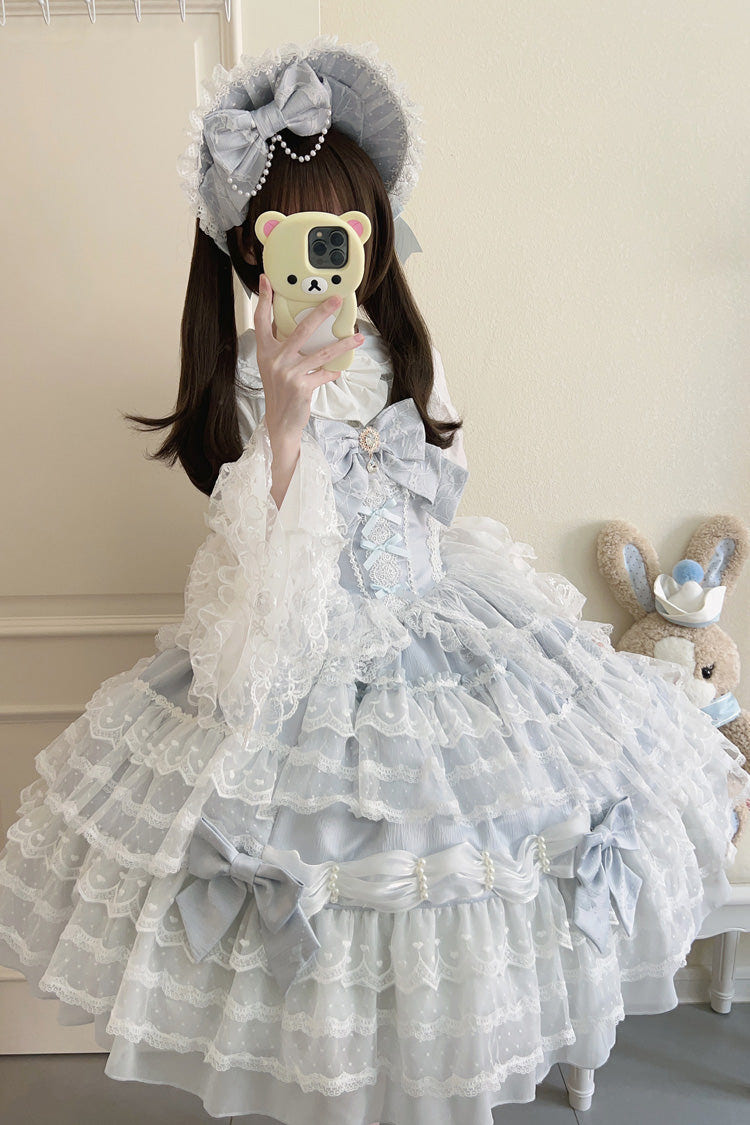 Blue [Dream Prologue] Doll Multi-Layered Bowknot Lace Sweet Princess Lolita Dress - Product - 2
