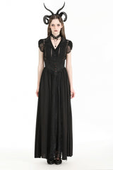 Black High Waisted Heart Embroidered Lace Women's Gothic Maxi Skirt - Product - 5