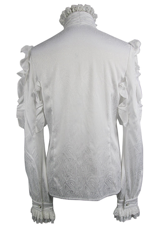 White Vampire Ruffled Sleeves Mens Gothic Blouse - Product - 6