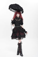 Black/Red Multi-Layered Ruffle Buckle Straps Women's Gothic Skirt - Product - 16