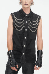 Black Lapel Collar Sleeveless Slim Men's Punk Vest - Black - 1
