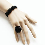 Black Retro Fashion Simple Lace Flower Female Ring Bracelet - Black - 1