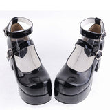 Black Synthetic Leather Round Toe Cross Straps Platform Lolita Shoes - Product - 2