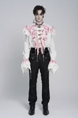 White High Collar Long Trumpet Sleeves Color-Blocked Pleated Men's Gothic Shirt - Product - 2