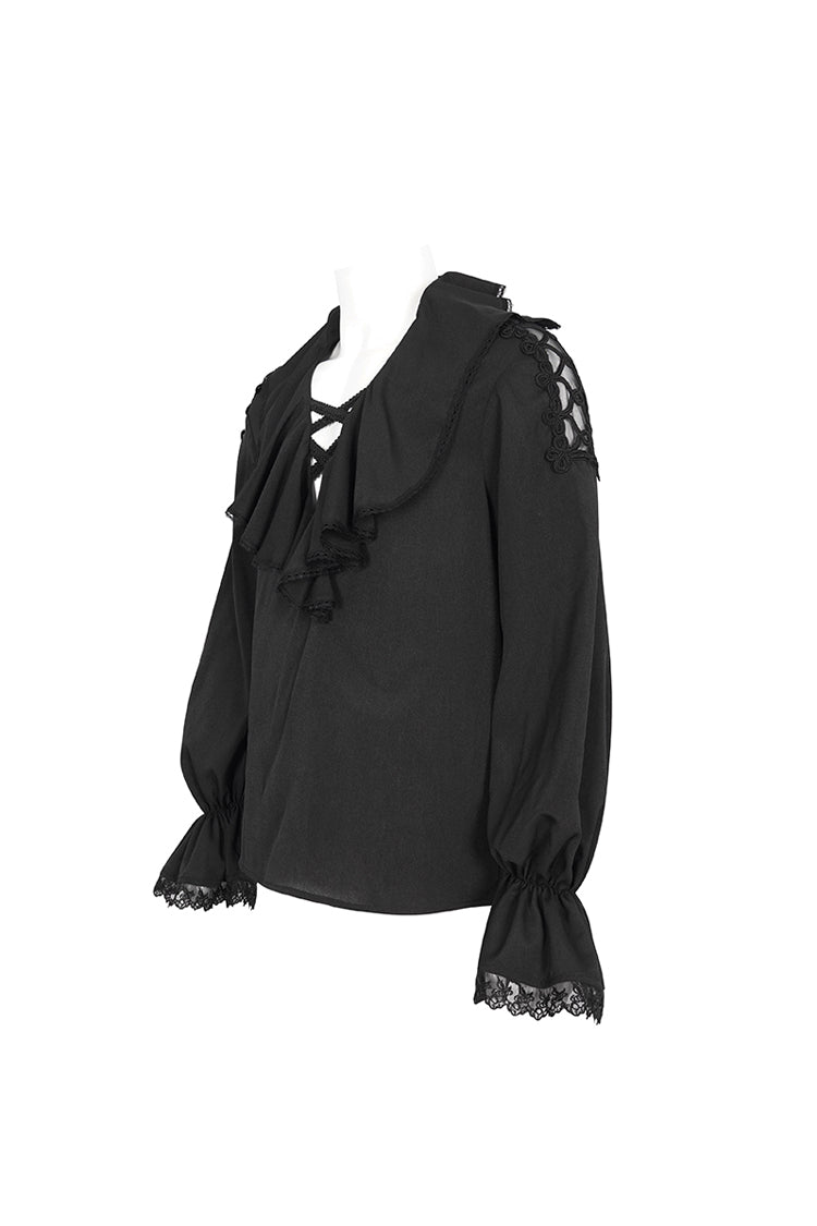Black Ruffled Collar Puff Sleeved Men's Gothic Shirt - Product - 8