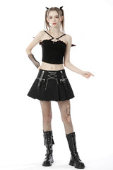 Black Cross Lace-Up Bat Wings Backless Women's Punk Rock Crop Top - Product - 8