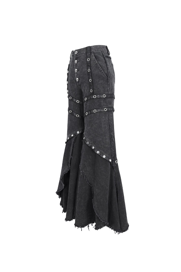 Black Mesh Eyelets Ruffled Flared Womens Punk Pants - Product - 9