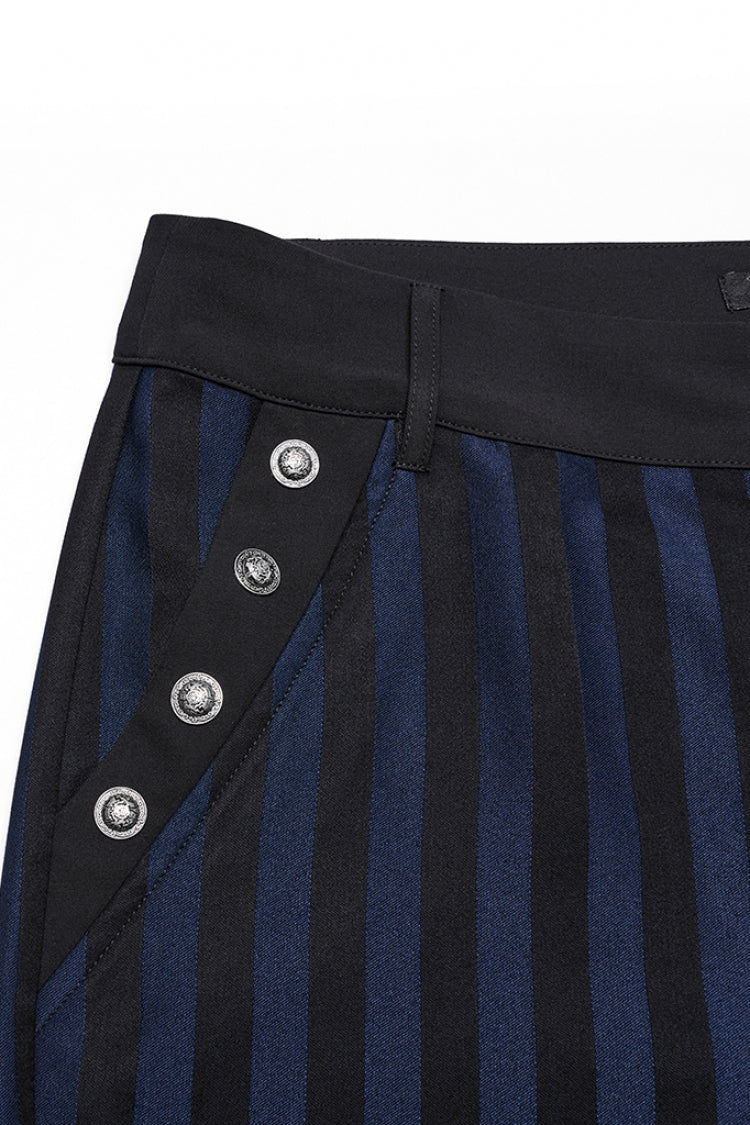 Black/Blue High Waisted Striped Print Men's Gothic Suit Pants - Product - 6