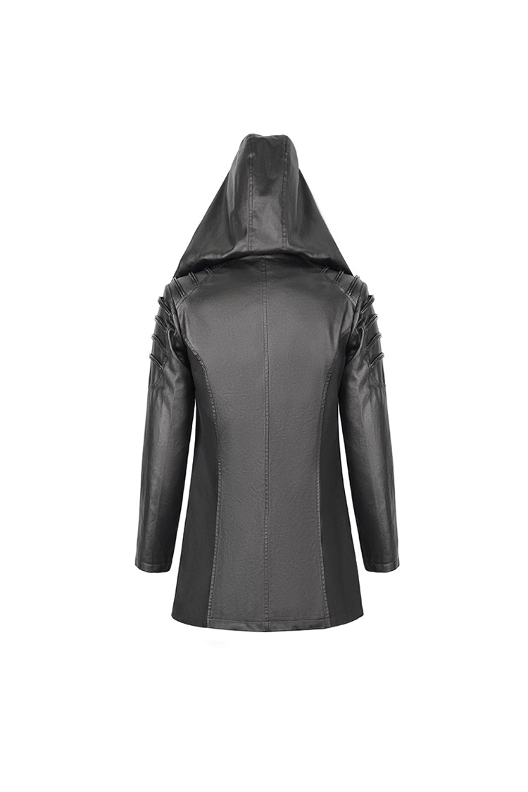 Black Irregular Eyelet Men's Gothic Jacket With Hood - Product - 11