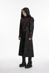 Black/Red Long Sleeves Jacquard Embroidered Spliced Lace Hooded Color-Blocked Men's Punk Cool Coat - Product - 3