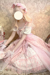 Pink [Polka Waltz] Sleeveless Print Bowknot Stitching Lace Sweet Lolita Jsk Dress - Product - 2