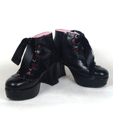 Black Cute PU Round Toe Ankle Straps Platform Lolita Shoes - Product - 4