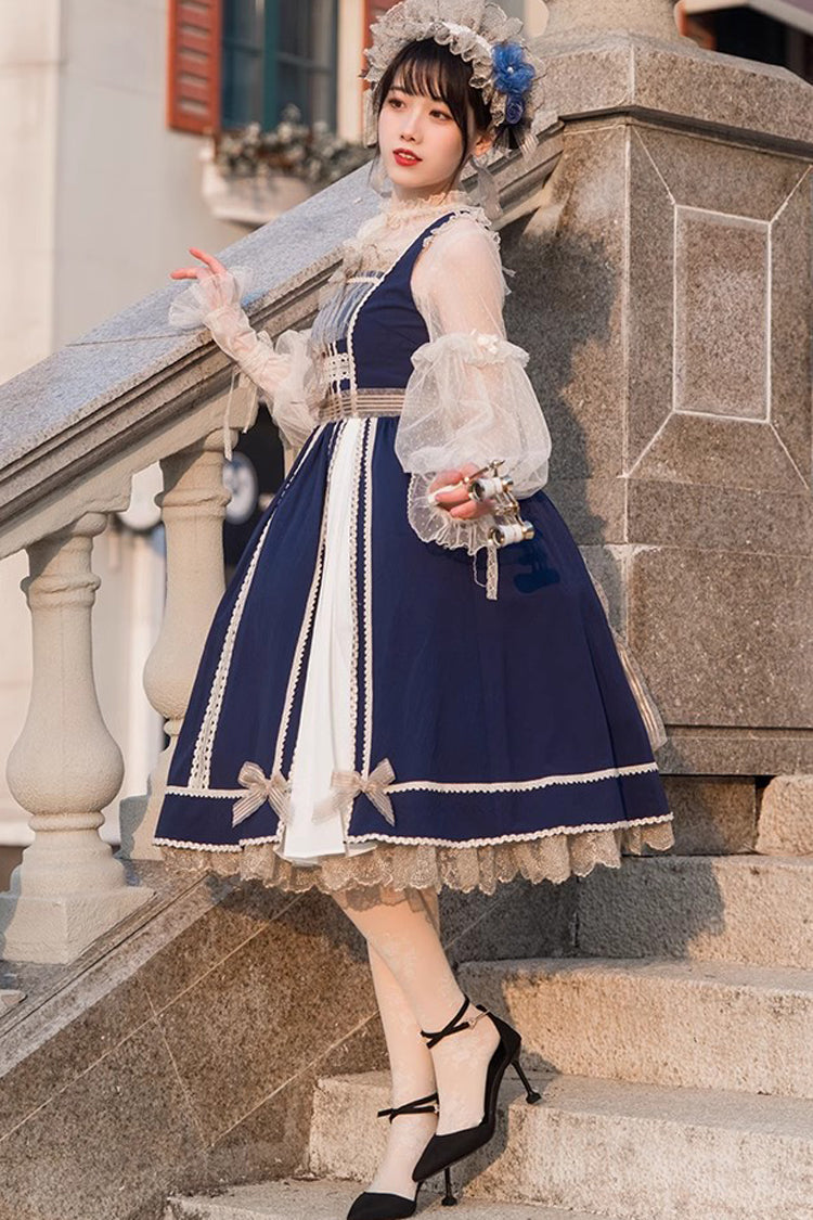 Blue/White Elegant Color Contrast Sleeveless Classic Lolita Dress - Product - 3