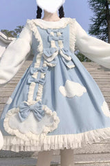 [Winter Clouds Clear Up] Long Sleeves Ruffle Bowknot Lace Sweet Lolita Dress 2 Colors - Product - 2