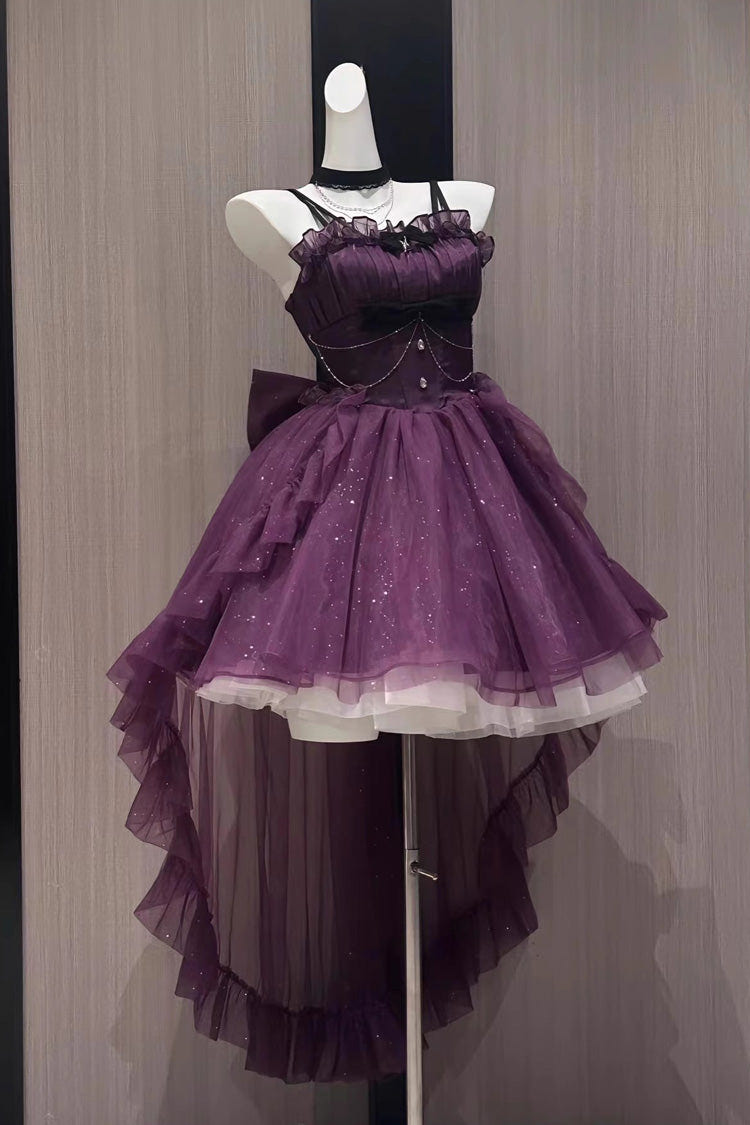 パープル きらめき リボン 変形 スウィート プリンセス 華やか ロリータ ジャンパースカート（JSK） (トレーン付き) 商品画像