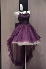 Purple Shining Bowknot Irregular Sweet Princess Gorgeous Lolita Jsk Dress (Include Train) - Product - 3