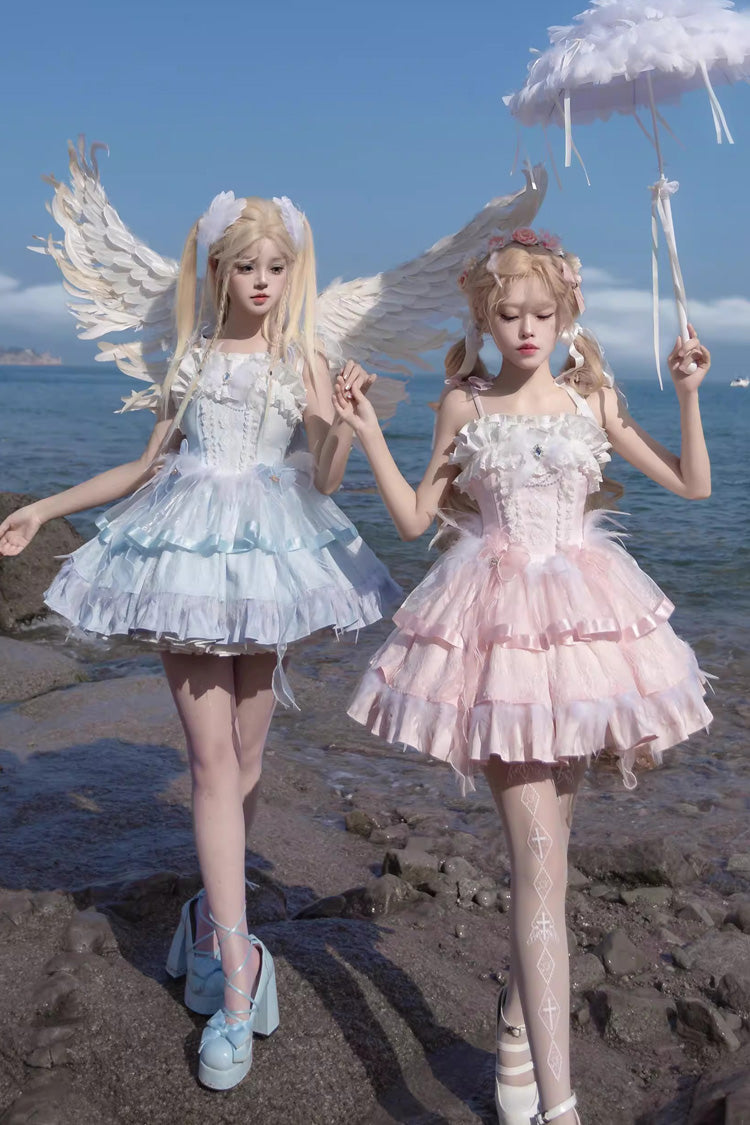 Wings Arrival Multi-layer Ruffle Bowknot Ballet Style Sweet Elegant Lolita Jsk Dress 3 Colors - Pink/White - 1