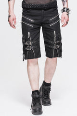 Black Punk Rock Adjustable Zippered Summer With Loops Shorts Mens Pants - Black - 1
